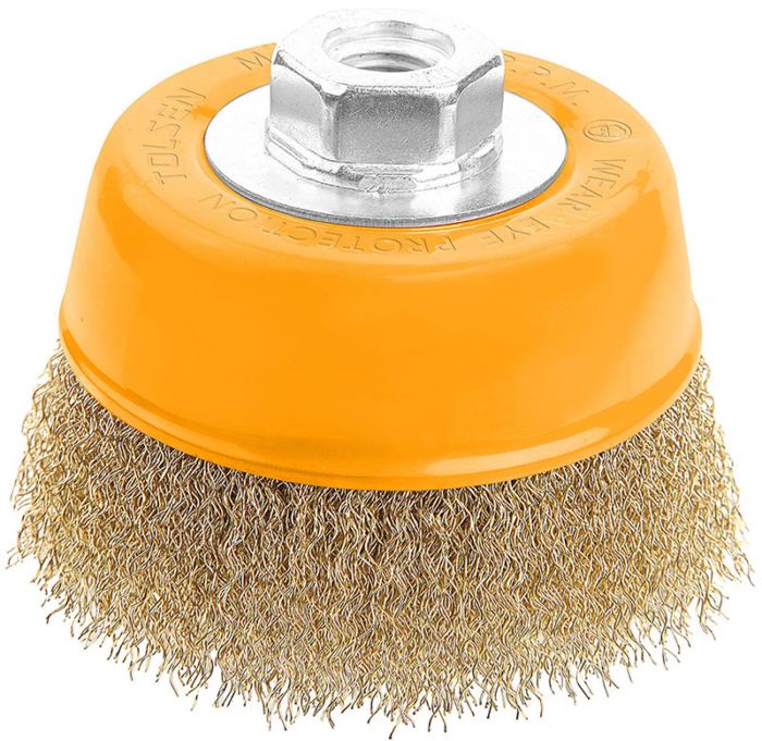 Щітка чашкова Tolsen Профі, торцева, рифлений дріт 0.3мм, 75мм, різьблення M14