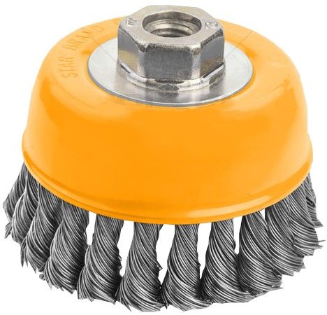 Щітка чашкова Tolsen Профі, торцева, переплетений дріт 0.5мм, 75мм, різьблення M14