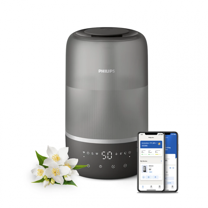 Зволожувач повітря Philips традиційне зволоження Series 1000, 41м2, 3л, 275мл/г, електр. кер-ння, режим сну, нічник, темно-синій