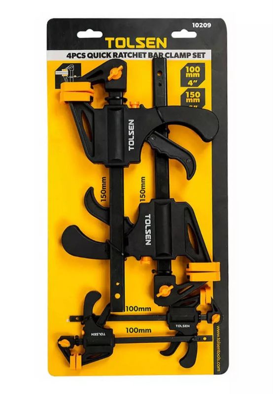 Струбцина Tolsen, набір 4шт, 4" 2шт, 6" 2 шт, храповий механізм, пластик