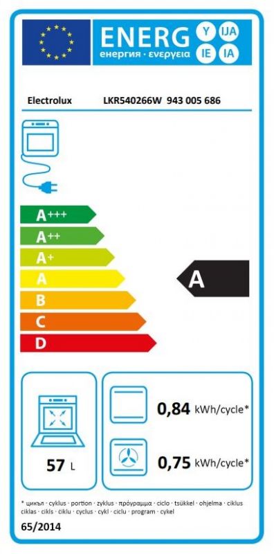 Плита Electrolux електрична склокерамічна, 57л, 50x60см, дисплей, конвекція, білий