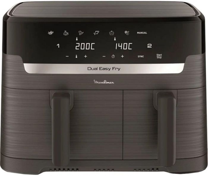 Мультипіч Moulinex Dual Easy Fry, 2700Вт, чаша-5.2+3.1л, сенсорне керув., 2 чаши, гриль, пластик, чорний