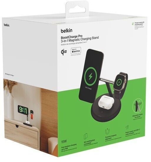 Зарядний пристрій бездротовий Belkin 3в1 Magnetic Qi2 15Вт, чорний