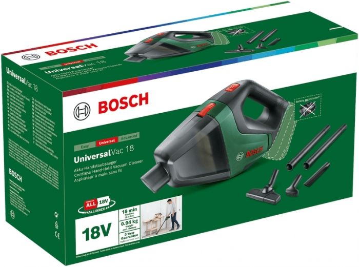 Пилосос професійний акумуляторний Bosch UniversalVac 18, 18В, 9кПа, контейнер 0.5л, 1.3кг без АКБ та ЗП