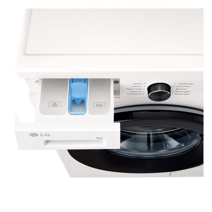 Пральна машина LG фронтальна, 6кг, 1200, A+++, 44см, дисплей, пара, інвертор, білий