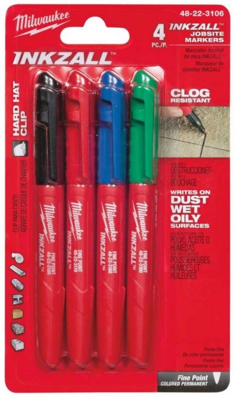 Маркер Milwaukee InkZAll набір 4 шт, синій/червоний/зелений/чорний