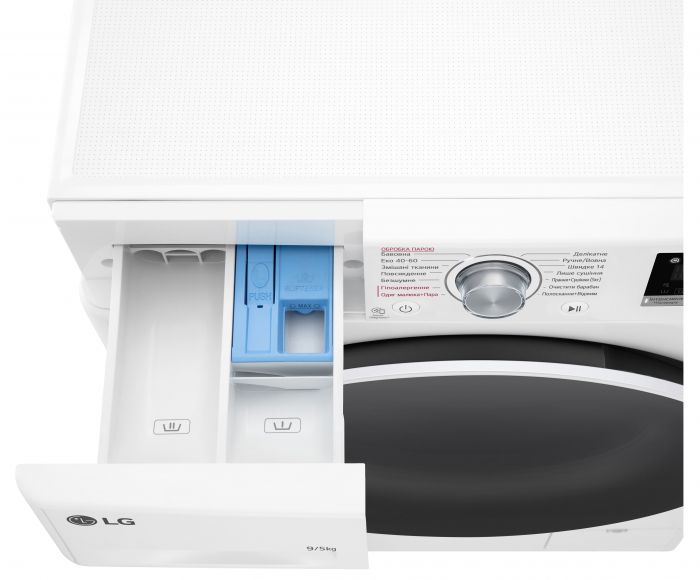 Прально-сушильна машина LG фронтальна, 9(5)кг, 1200, А, 48см, дисплей, пара, інвертор, білий
