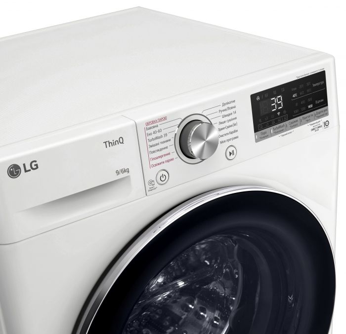 Прально-сушильна машина LG фронтальна, 9(6)кг, 1400, А, 56см, дисплей, пара, інвертор, білий
