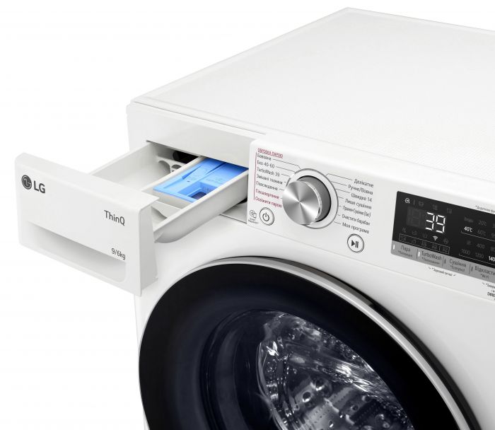 Прально-сушильна машина LG фронтальна, 9(6)кг, 1400, А, 56см, дисплей, пара, інвертор, білий