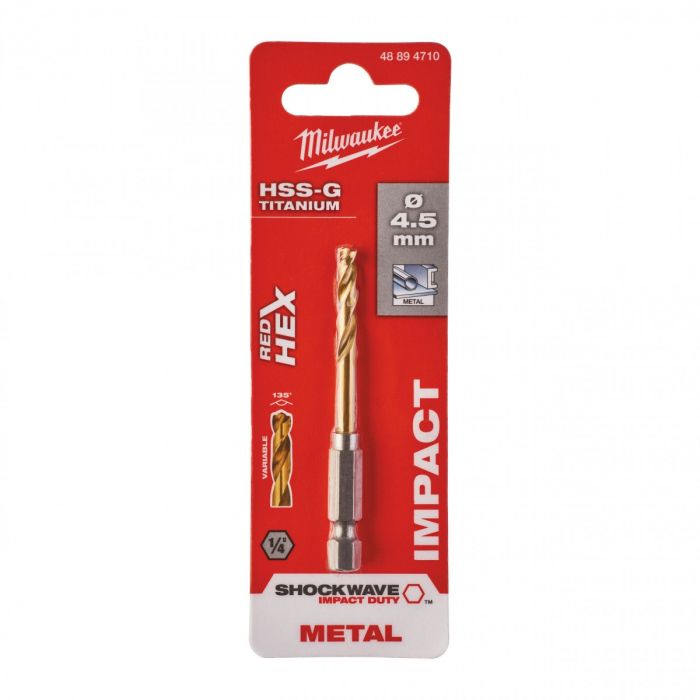 Свердло по металу Milwaukee RedHEX HSS-G TiN, 4.5х29х76мм