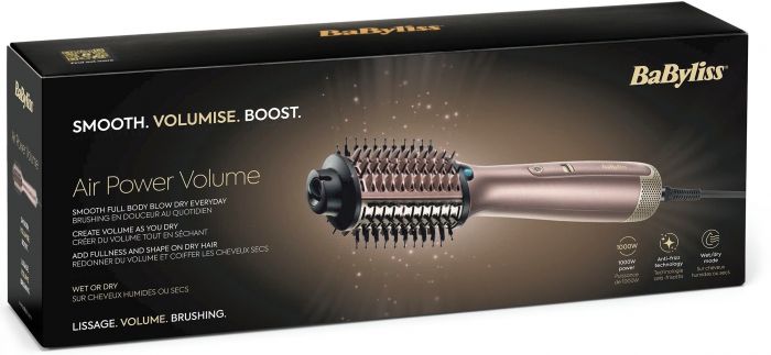 Фен-щітка Babyliss Air Power Volume, 1000Вт, 2 режими, дифузор, іоніз-я, хол. обдув, кераміка, рожевий