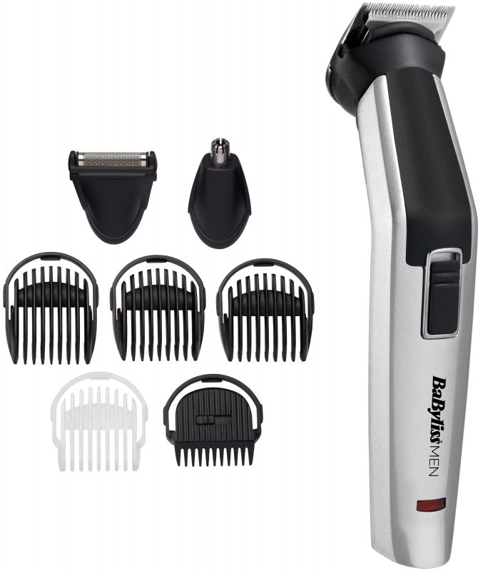 Набір для стрижки Babyliss, для бороди, вусів, голови, носа і тіла, акум., вібраційний мотор, насадок-8, чохол, сталь, сірий