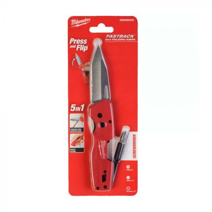 Ніж складаний Milwaukee Folding Knife, 5 in 1, біта PH2 і SL5.5, сталь