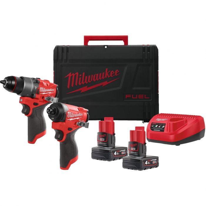 Набір із двох акумуляторних інструментів Milwaukee M12 FPP2A2-402X шурупокрут-дриль M12 FPD2-0 гвинтоверт M12 FID2-0 акб М12 2х4А·год ЗП C12C кейс