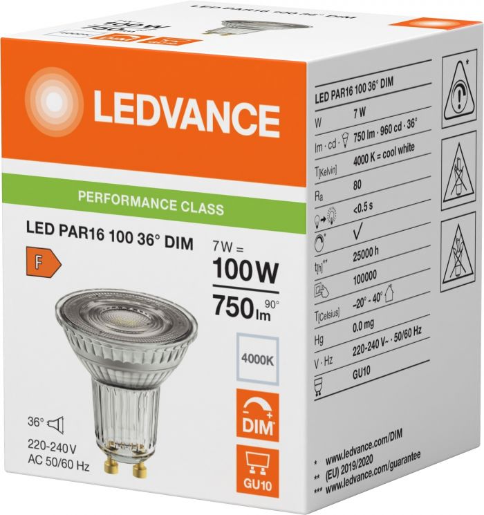 Лампа LEDVANCE GU10 7Вт 4000K 700Лм MR16 димується