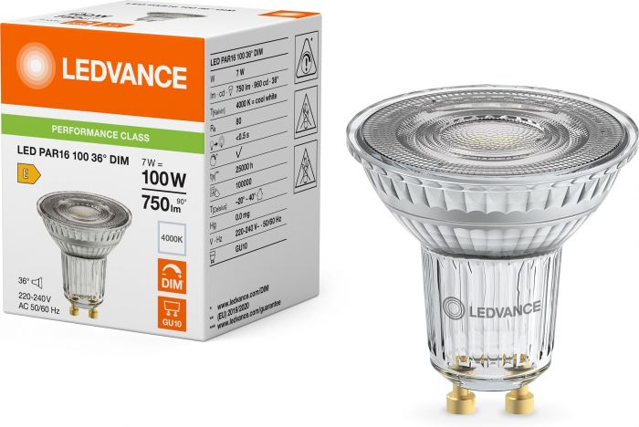 Лампа LEDVANCE GU10 7Вт 4000K 700Лм MR16 димується