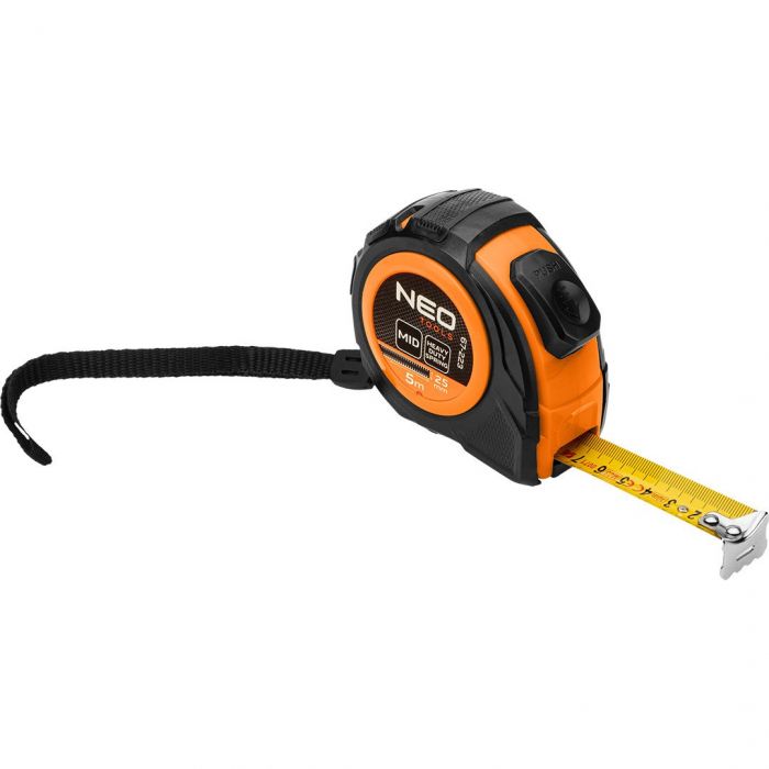 Рулетка Neo Tools, 5мx25мм, з фіксатором змотування