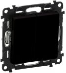 Перемикач 2-х клавішний Legrand Valena Life, 10AX, 250V, автоматичні клеми, матовий чорний