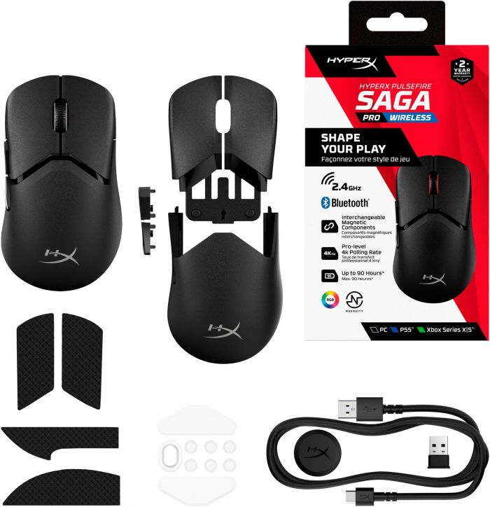 Миша HyperX Pulsefire SAGA PRO, RGB, USB-A/WL/BT, чорний