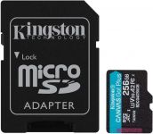 Карта пам'яті Kingston microSD  256GB C10 UHS-I U3 A2 V30 R200/W160MB/s + SD