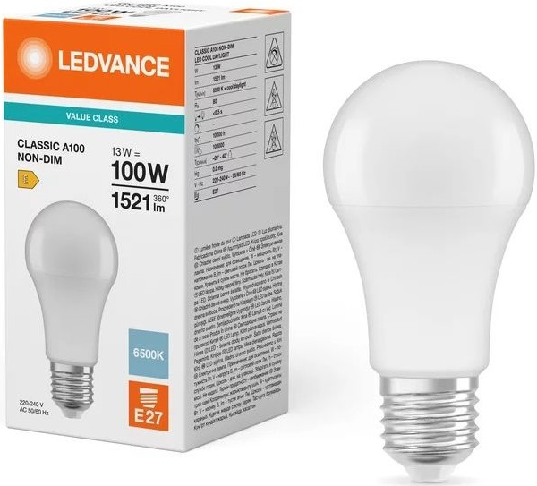 Лампа LEDVANCE LED E27 13Вт 6500К 1521Лм A100 VALUE