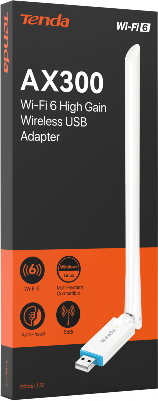 Адаптер WiFi TENDA U2 AX300, 1x6dBi, USB Адаптер WiFi TENDA U2 AX300, 1x6dBi, USB