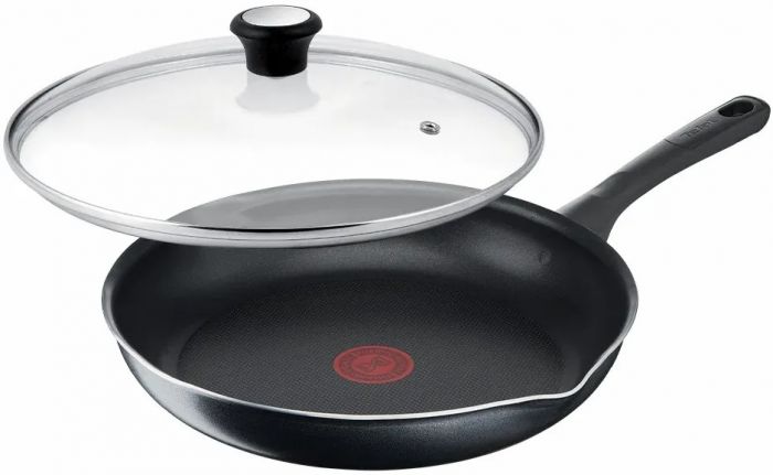 Сковорода з кришкою Tefal Day by Day, 28см, з кришкою, алюміній, бакеліт, скло, чорний