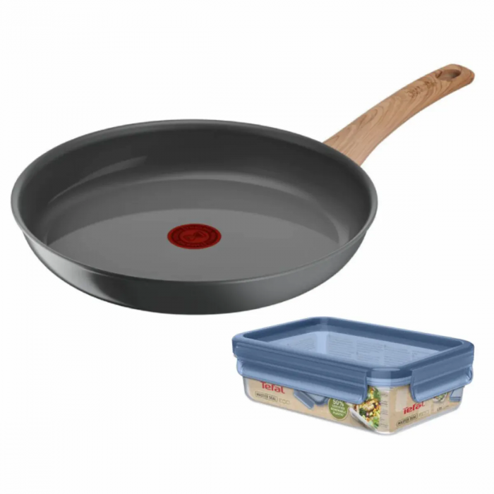 Сковорода Tefal Renew+контейнер Tefal Master Seal Eco,26см, 0.8л, алюміній, бакеліт, скло, сірий, прозорий