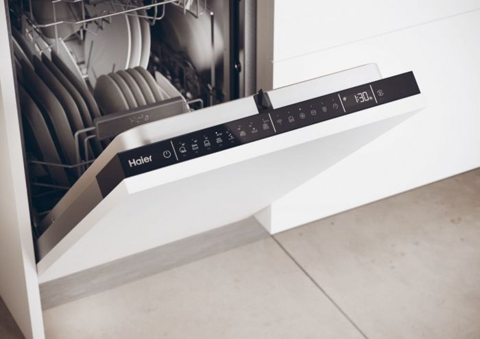 Посудомийна машина Haier вбудована, 10компл., A+++, 45см, дисплей, інвертор, 3й кошик, білий