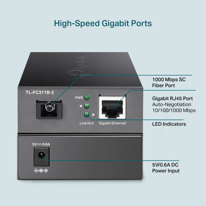 Медіаконвертер TP-LINK FC311B-2 1xGE, 1x1000BASE-LX, SM, WDM, 2km, SC