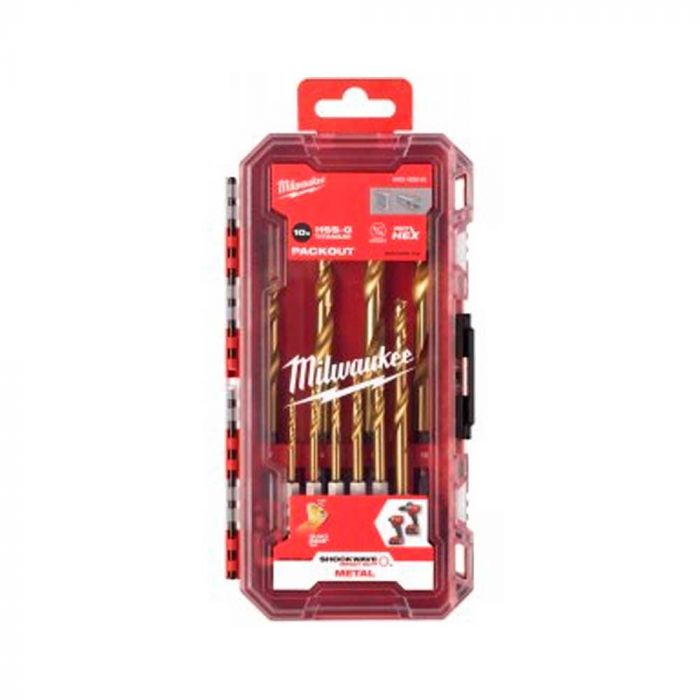 Набір свердел по металу Milwaukee RedHEX Shockwave HSS-TiN, 10шт, 3-10мм, кейс