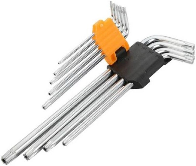 Ключі шестигранні Tolsen, набір 9шт, подовжені, довгі, кулястий наконечник, Тorx 10-50, CrV