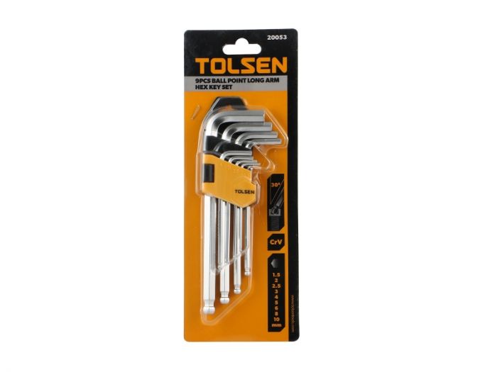Ключі шестигранні Tolsen, набір 9шт, кулястий наконечник, CrV, 1.5-10мм