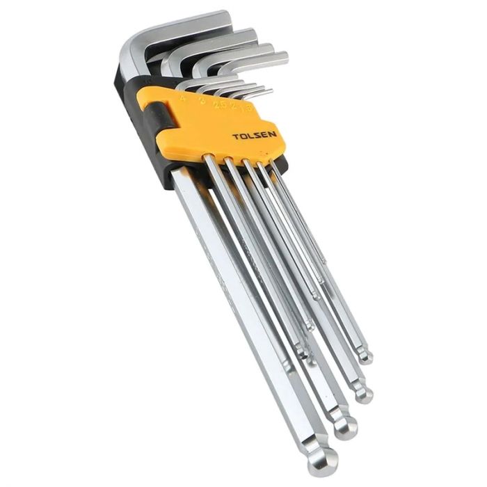 Ключі шестигранні Tolsen, набір 9шт, довгі, кулястий наконечник, 1.5-10мм, CrV