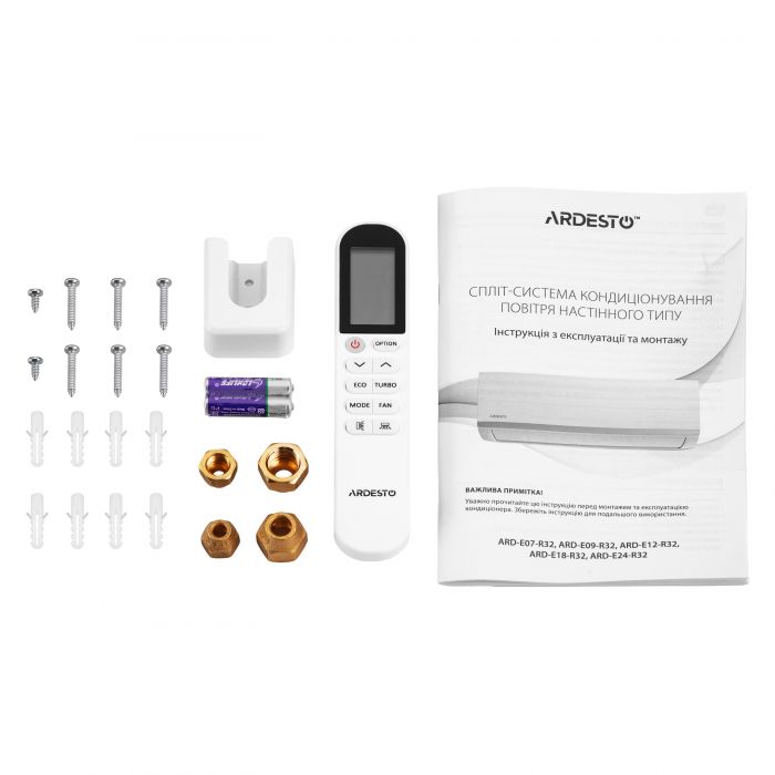Кондиціонер Ardesto CoolAir 20м2 on/off 7000BTU 2.0кВт A/A -7°С Wi-Fi R32 білий