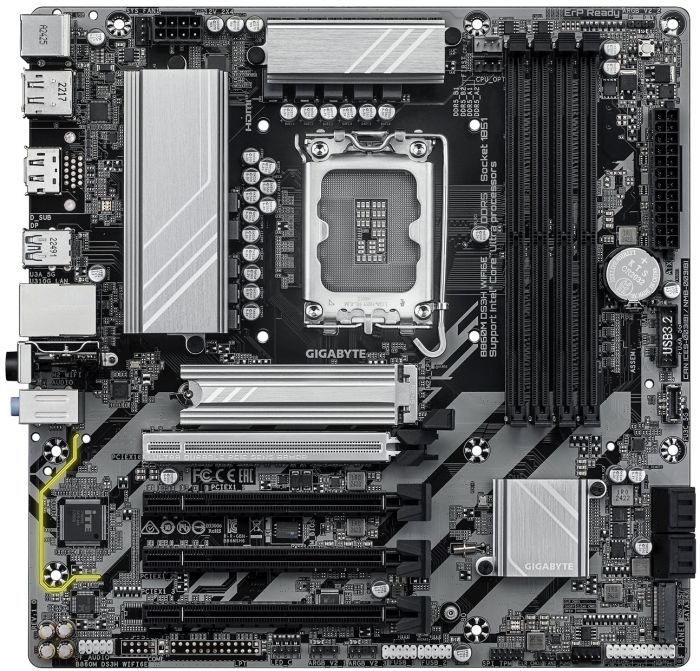 Материнська плата GIGABYTE B860M DS3H WIFI6E s1851 B860 4xDDR5 M.2 Wi-Fi BT HDMI DP mATX