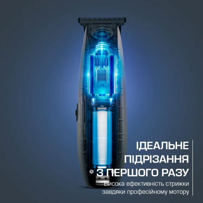 Тример Rowenta Barber Experience, для голови, бороди, мережа+акум., роторний мотор, насадок-5, нержавіюча сталь з покриттям DLC, чорно-синій