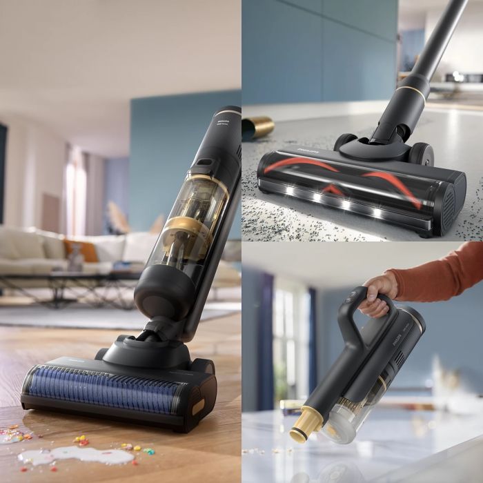 Пилосос Philips безпровідний AquaTrio, вологе прибирання, конт пил -0.42л, автон. робота до 25хв, PowerCyclone Aqua, турборежим, чорний