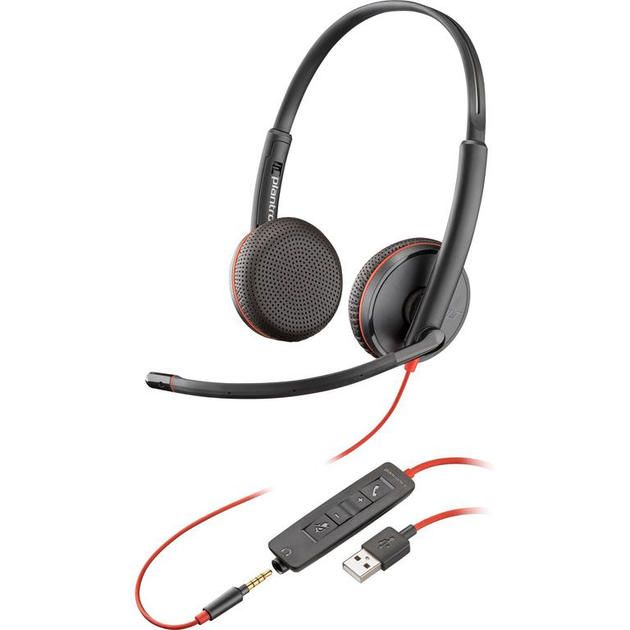 Гарнітура комп'ютерна стерео On-ear Poly Blackwire 3225 HS, USB-A, 3.5 мм, всеспрямований, чорний