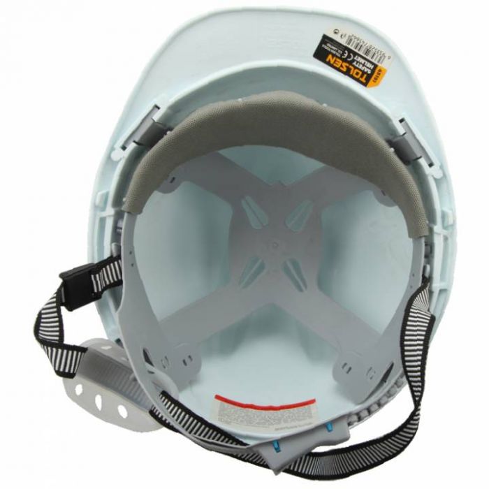 Каска захисна Tolsen, пластик поліпропілен РР, пряжка для регулювання, навушники, білий