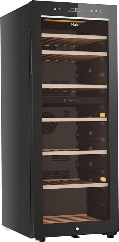 Холодильник Haier для вина, 127x49.7х58.5, мороз.відд.-190л, зон - 2, бут-77, ST, дисплей, чорний