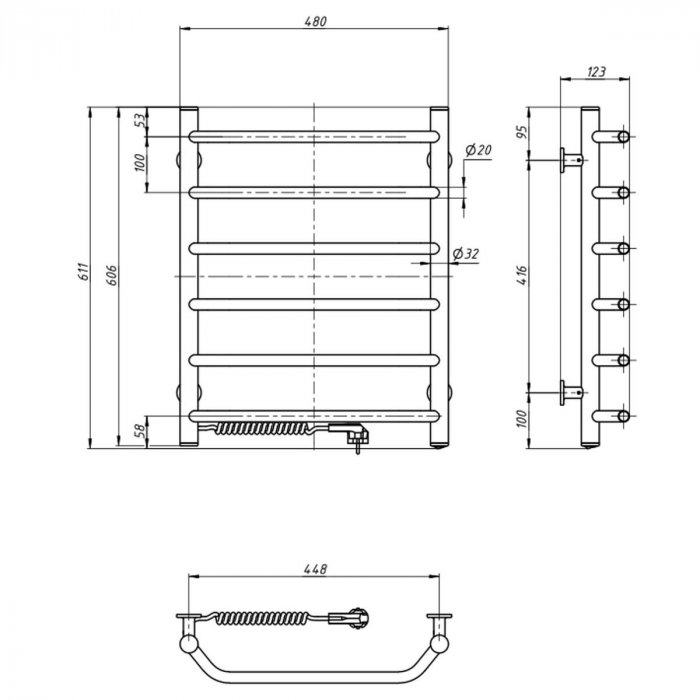 Рушникосушка Navin електрична Блюз, 600х480х123мм, кнопка, сталь, білий, ліве підключення