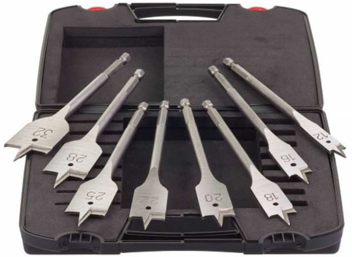 Свердло по дереву перове Milwaukee, набір 8шт, 12-32мм, шестигранний хвостовик, кейс