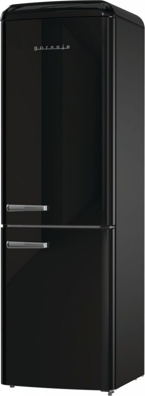 Холодильник з нижн. мороз. камерою Gorenje, 194x66x60см, 2 двері, 204(96)л, А++, Retro, NoFrost+, Внутр. Диспл, Зона св-ті, чорний