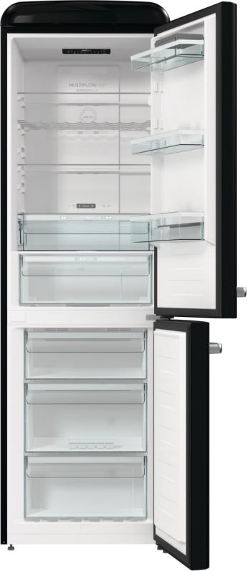 Холодильник з нижн. мороз. камерою Gorenje, 194x66x60см, 2 двері, 204(96)л, А++, Retro, NoFrost+, Внутр. Диспл, Зона св-ті, чорний