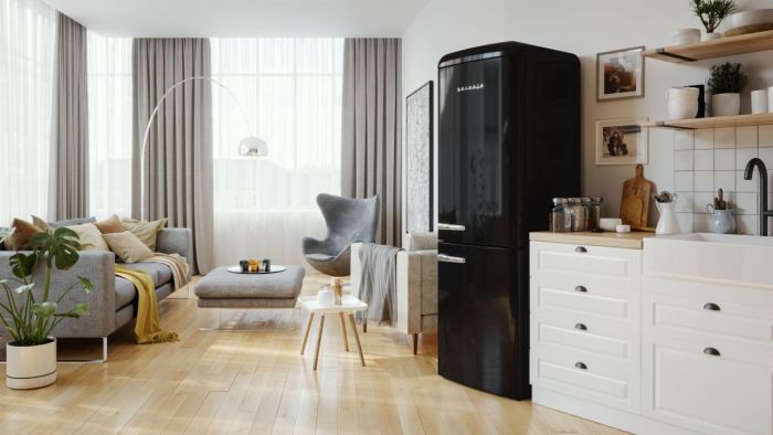 Холодильник з нижн. мороз. камерою Gorenje, 194x66x60см, 2 двері, 204(96)л, А++, Retro, NoFrost+, Внутр. Диспл, Зона св-ті, чорний