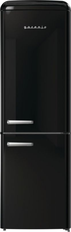 Холодильник з нижн. мороз. камерою Gorenje, 194x66x60см, 2 двері, 204(96)л, А++, Retro, NoFrost+, Внутр. Диспл, Зона св-ті, чорний