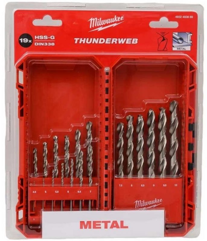 Набір свердел по металу Milwaukee HSS-G THUNDERWEB, 19 шт, 1-10мм, кейс
