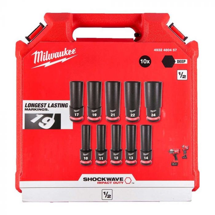 Набір торцевих головок Milwaukee, ударні, 1/2"", 10шт, 10-24мм, кейс