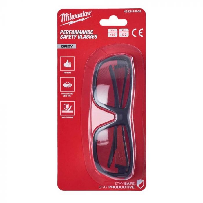 Окуляри захисні Milwaukee Performance, протиосколкові, лінзи-сірі, полікарбонат
